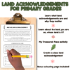 Land acknowledgement activity for elementary students with four activities and classroom bulletin board