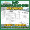 Land acknowledgement activity for elementary students with four activities and classroom bulletin board
