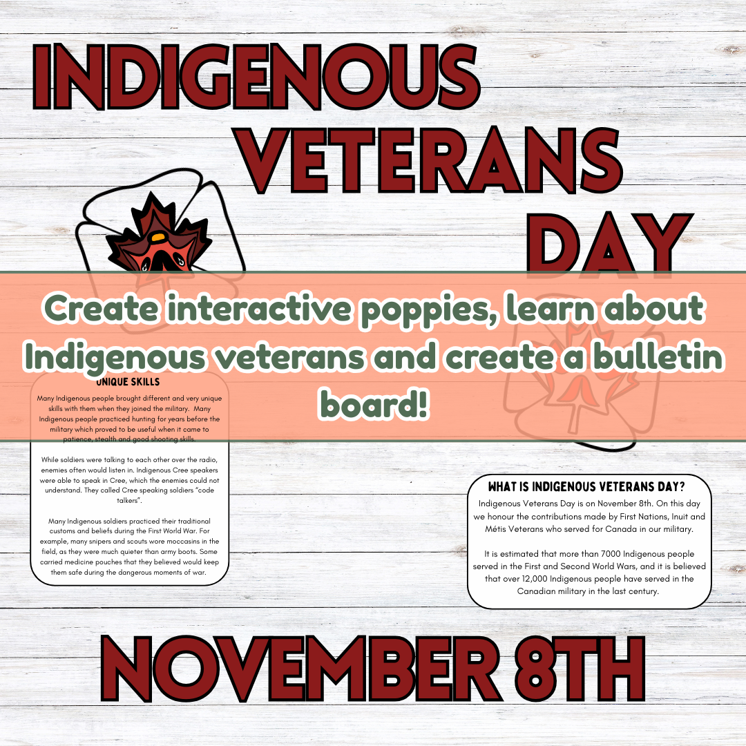 Indigenous Veterans Remembrance Day in Canada - Interactive Poppy Craft with Indigenous Art