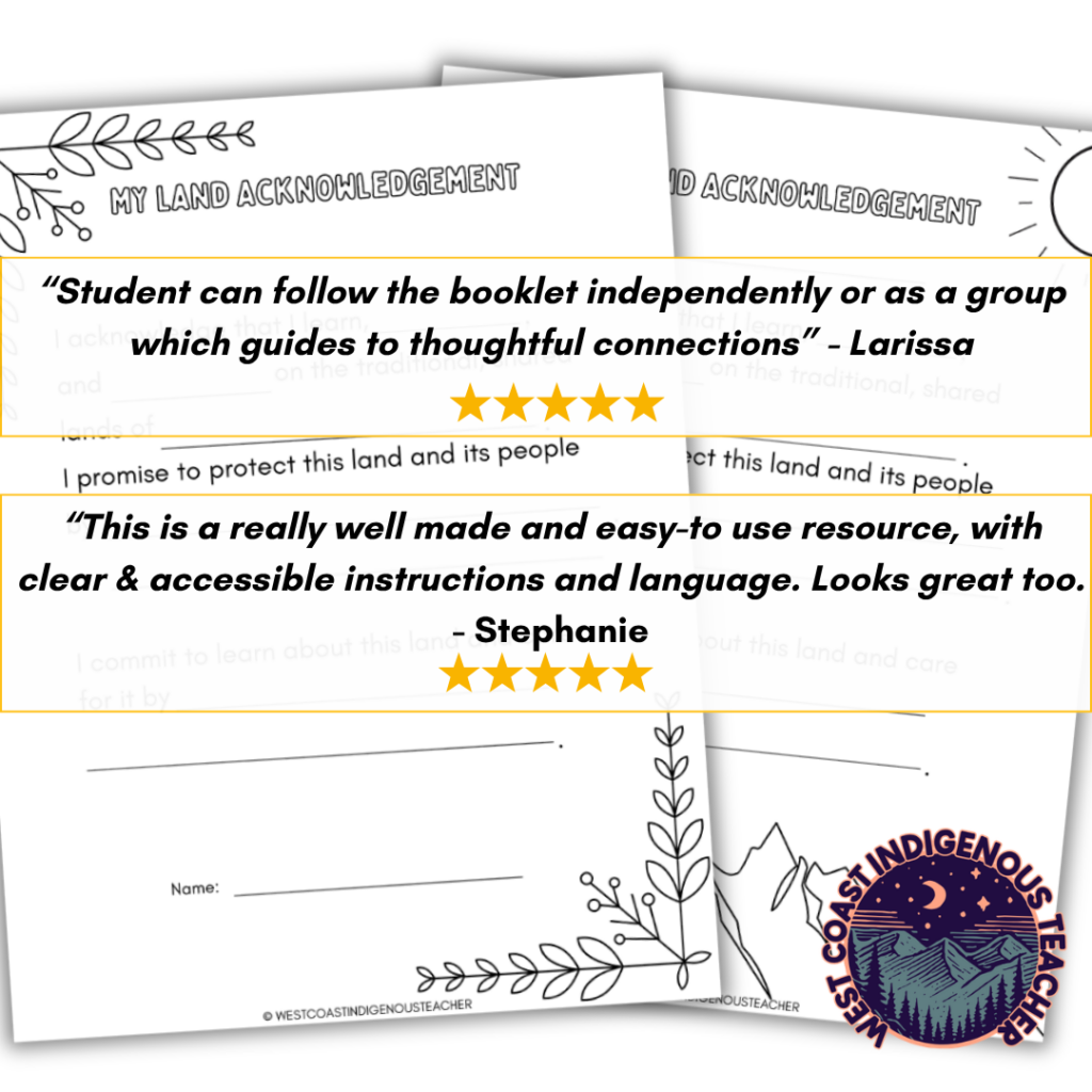 Land acknowledgement activities for students with worksheets, writing prompts and bulletin board pieces