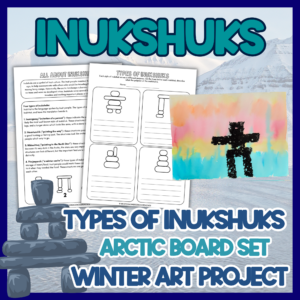 Inukshuk art project with Inuit lesson and Arctic winter bulletin board