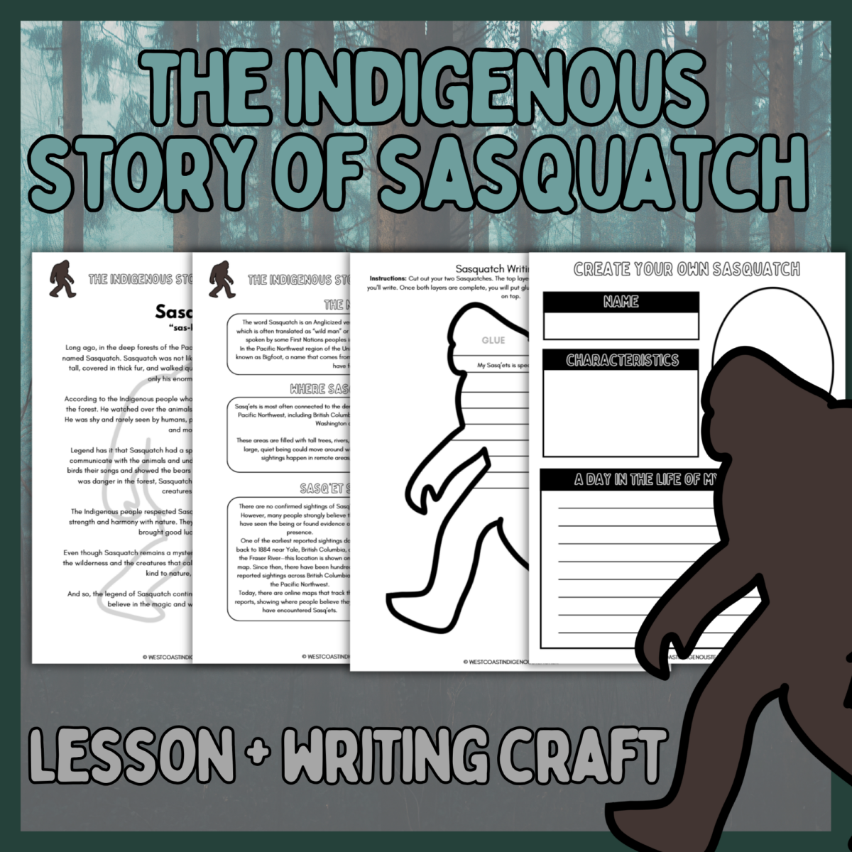 Sasquatch activities for kids with Indigenous story, writing craft and creative art activity