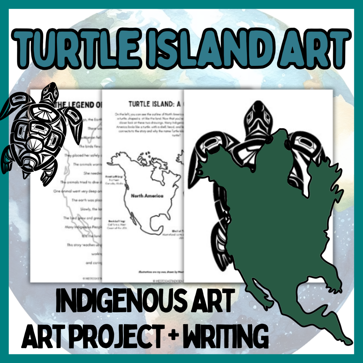 Turtle Island activities bundle with storytelling lesson, art project and collaborative posters