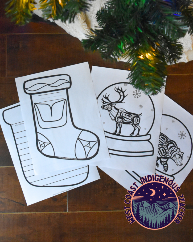 Snow globe winter writing craft featuring Indigenous art
