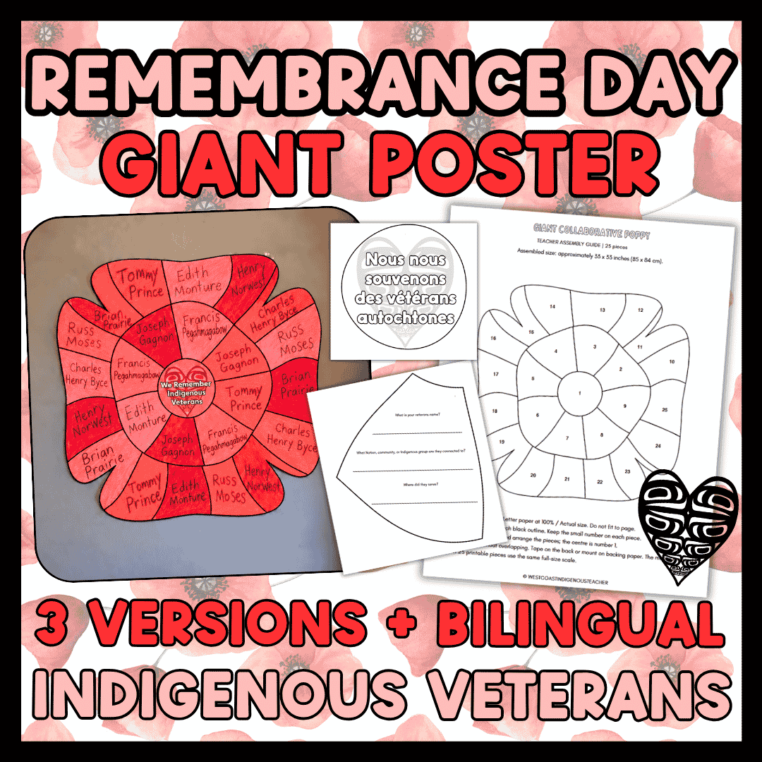 Indigenous Veterans Day activity Create a giant collaborative poppy for Indigenous Veterans Day and Remembrance Day with 25 student pieces, writing options, and an assembly guide.