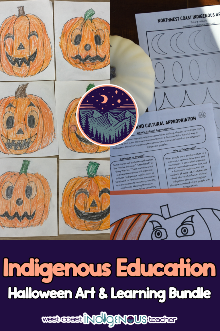 Halloween art activities with indigenous art and pumpkin directed drawing