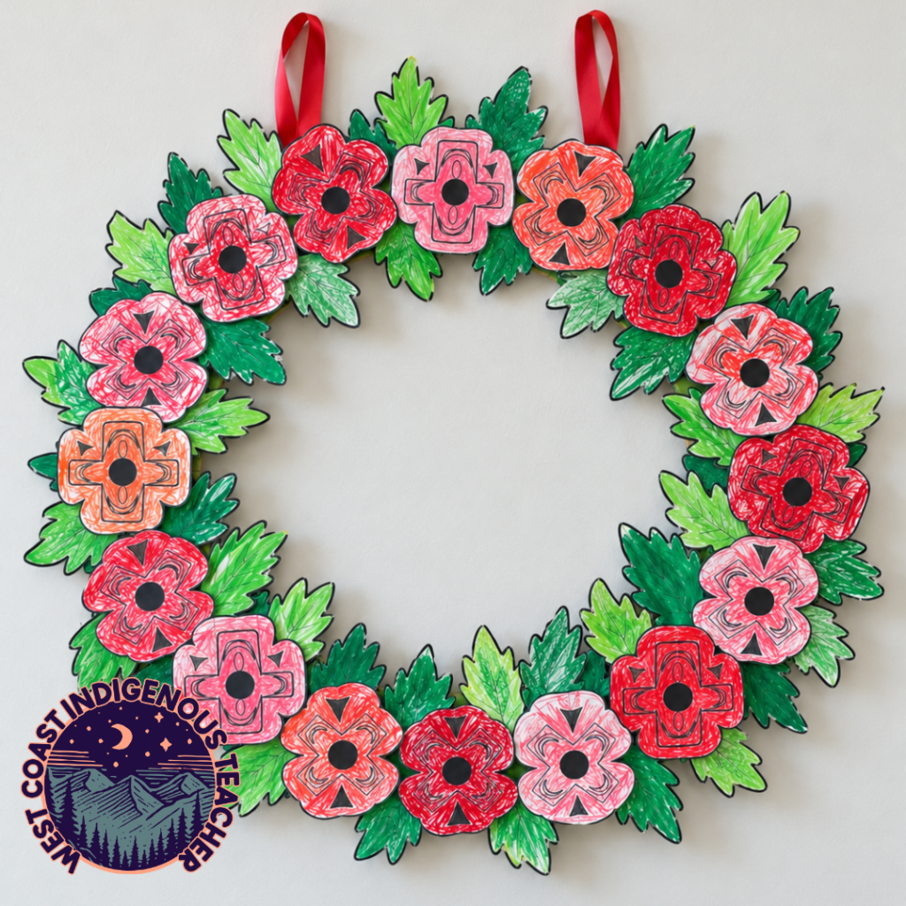 poppy wreath activity for students using indigenous art