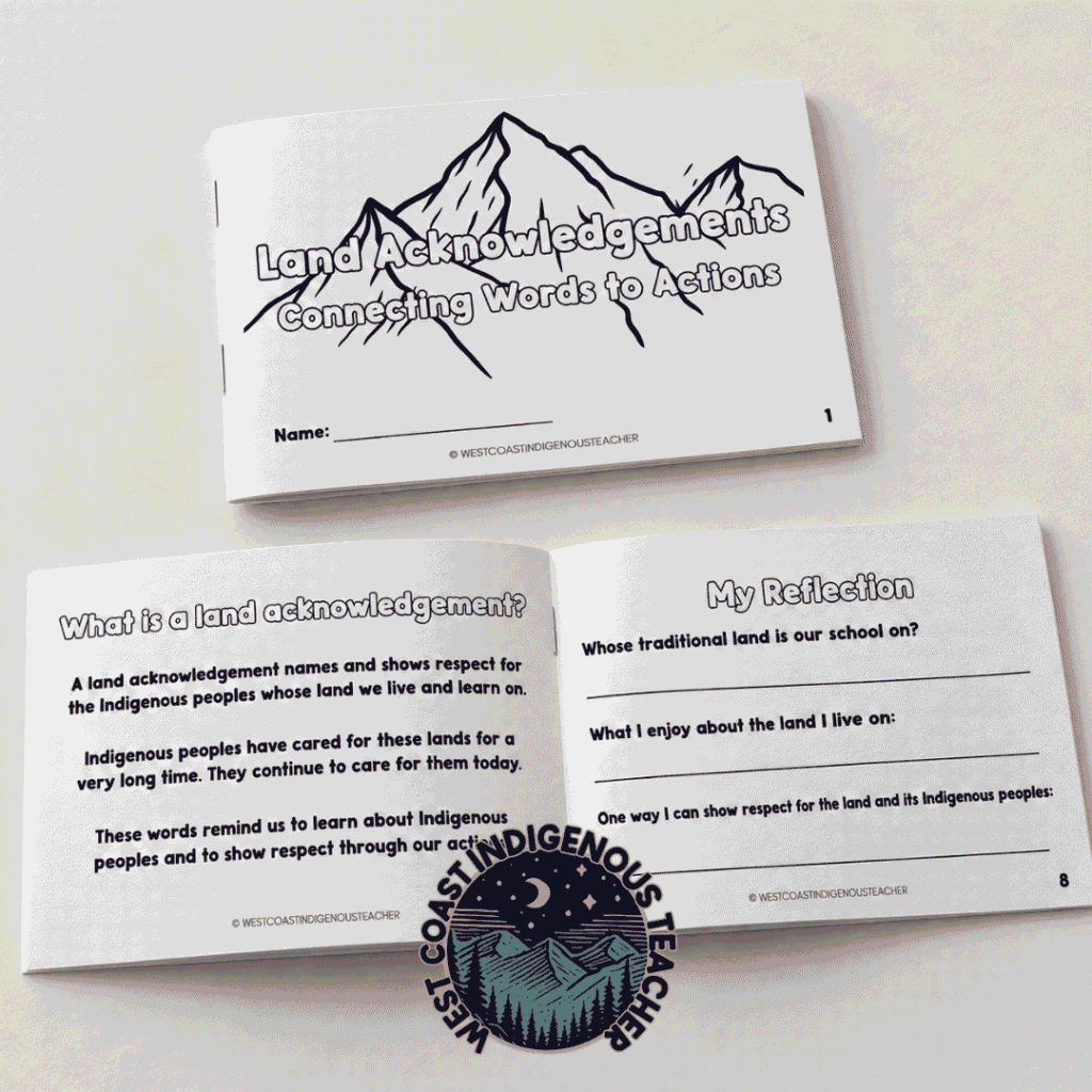 Cover of the land acknowledgement mini booklet for Grades 2–5