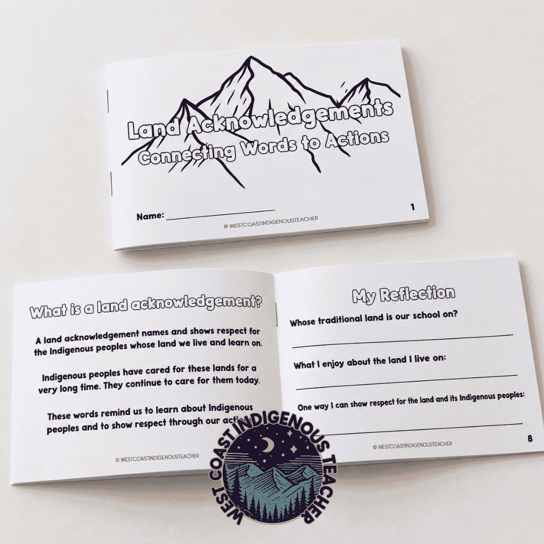Cover of the land acknowledgement mini booklet for Grades 2–5