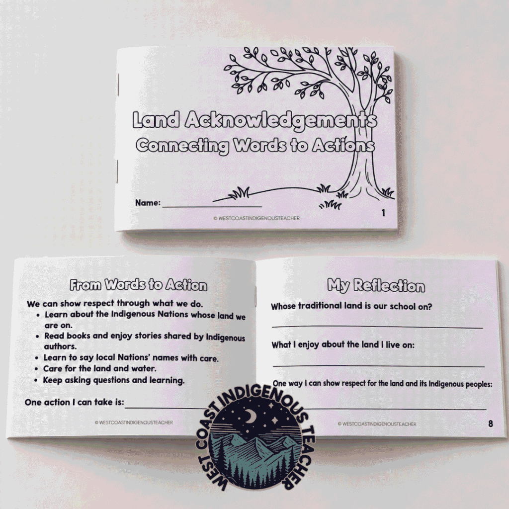 Cover of the land acknowledgement mini booklet for Grades 2–5