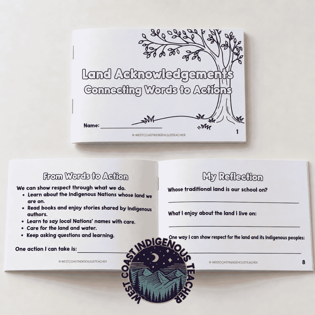 Cover of the land acknowledgement mini booklet for Grades 2–5